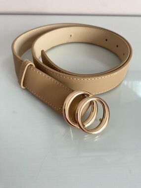Double Ring Belt – Beige & Gold